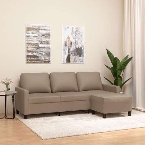 MOBCANT 3-Sitzer-Sofa mit Hocker Cappuccino-Braun 180 cm Kunstleder Sofagarnitur Couch Couchgarnitur Modulares Sofa für Wohnzimmer Schlafzimmer Büro Wohnung