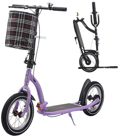 Roller Kinderroller Tretroller Kickscooter mit Luftreifen für Jungen und Mädchen ab 6-7 Jahre,Klappbarer Cityroller Mit Handbremse Und Bremse, Höhenverstellbar Kickscooter (Violett)