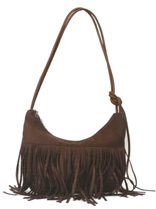 CORIOS Borsa a Mano con Frange da Donna Borsa a Spalla a Tracolla in Pelle Scamosciata Hippie Occidentale Borsa Messenger Ascellare Retro Elegante Tote per Lavoro Shopping Viaggio Caffè