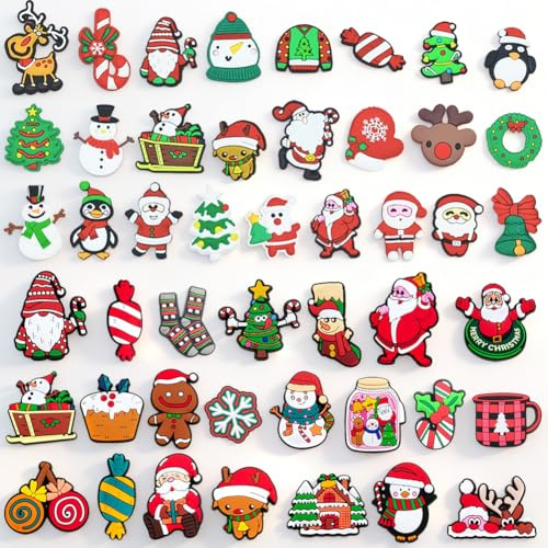 JynxtoyZeal Schuhdekorations-Charms, Weihnachten, 47 Stück, niedliche Weihnachtsanhänger, langlebig, wasserdicht, Weihnachtsmann, Elch, Schneemann, Schuhanhänger, Armband, Zubehör, Geburtstagsparty