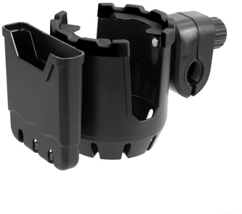 Porte-gobelet réglable avec support de téléphone pour poussette, scooter et vélo - Compatible avec différents types de guidon - Noir