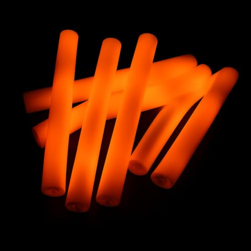 zenda club Set di 15 bastoncini luminosi a LED, 48 cm, colore arancione, in schiuma di alta qualità, 3 modalità (fissa/clap/flash) – Bastoncini per feste, concerti, matrimoni, compleanni – Autonomia 8