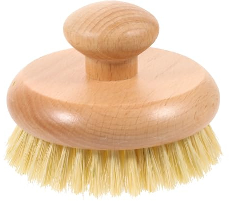 DIYEAH Spazzola per Corpo da Bagno Manico in Legno di Faggio, Spazzola Rotonda Compatta Setole di Agave per Massaggio, Esfoliazione e Pulizia Corpo in Doccia