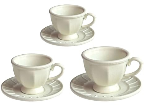 Oxxggkao Juego de té en miniatura de 3 piezas de casas de muñecas francesas de aleación y platillo para decoración elegante de escenas, casas de muñecas, muebles, taza de café y platillo