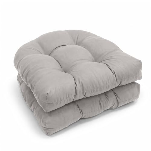 BOFITENG 2er Set Sitzkissen Outdoor 48x48cm 8cm dick, Sitzkissen Halbrund Niedriglehner Polster, Outdoor & Indoor, für Büro Gartenstühle und Rattansessel (Light Gray)