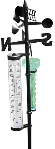 Station météo sans fil avec support rotatif 55, station météo facile à installer avec pluviomètre, thermomètre et girouette pour mesure de jardin, pluviomètre