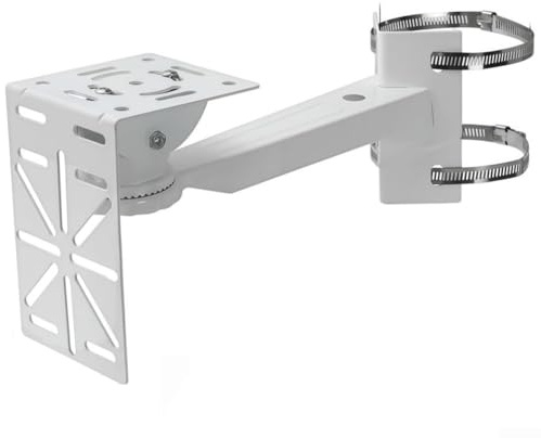 Soporte de poste de cámara de seguridad Soporte de cámara ajustable Soporte de poste para cámara CCTV Cámara al aire libre Cámara PTZ Cámara domo Soporte de poste de acero con 2 abrazaderas Blanco