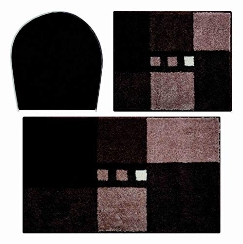 Linea Due Badteppich 100% Polyacryl, ultra soft, rutschfest, MERKUR, Set 3-teilig m.A. 3 SET, braun