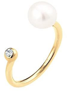 Elli Ring Damen Süßwasserzuchtperle mit Kristalle in 925 Sterling Silber vergoldet