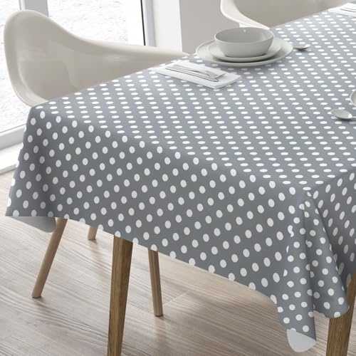 Wachstuch Tischdecke Abwaschbar Eckig 140 x 180 cm Punkte Hellgrau