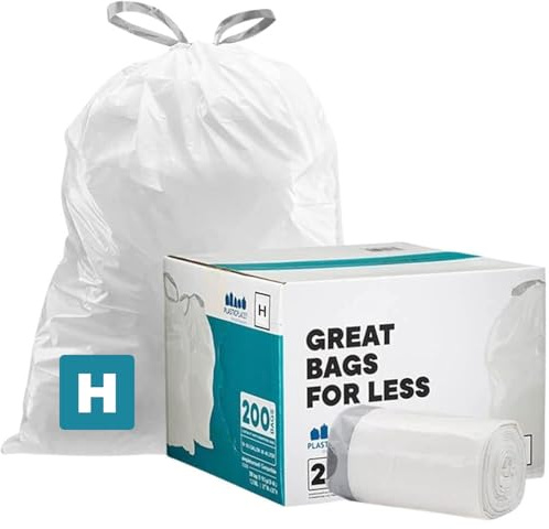 Plasticplace Bolsas de basura de ajuste personalizado compatibles con Simplehuman Code H bolsas con cordón de 8 a 9 galones, forro resistente al desgarro, 200 unidades, eliminación de residuos de alta