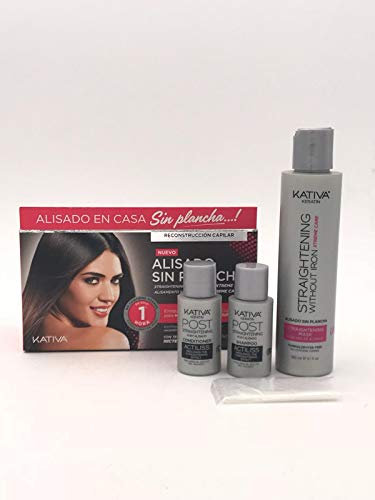 Kativa - Stiratura Brasiliana Senza Piastra - Formula con Cheratina e Cupuacu per Capelli Rovinati - Senza Formaldeide e Solfati- Confezione con Shampoo, Maschera Lisciante e Balsamo