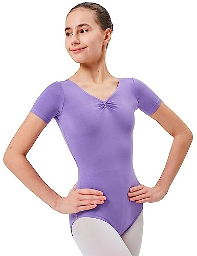 tanzmuster Kinder Kurzarm Ballett Trikot Lisa mit Strasssteinen in lavendel, Größe:104/110