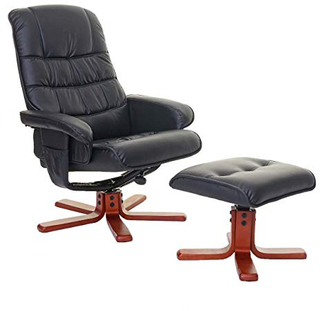HWC-E30 - Sillón de relax con taburete, piel sintética, color negro