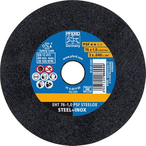PFERD 65508100 Scie circulaire PSF STEELOX pièce 76 x 1,0 x 10,0 mm, gerade Acier Inoxydable (INOX), Couleur, Multicolore