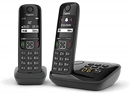 Gigaset AS690A Duo - Telefono fisso senza fili con segreteria telefonica - 2 telefoni - Nero [Versione Italiana]