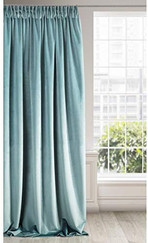 Eurofirany RIA Blickdicht Samtvorhang mit Kräuselband -1 Stk. Einfarbig Thermogardine, Verdunklungsgardine, Wohnzimmer, Schlafzimmer, Lounge, 290 g/m2, 140x270 cm, Seegrün