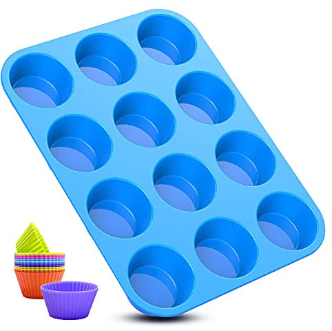 Moulle à muffin,moule silicone patisserie 12 cannelés mini cupcakes moules lot avec effet antiadhésif,réutilisables,pour savon,gâteaux,brownies,pudding noir plaque de cuisson,moule à gateau (bleu)