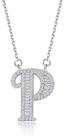 Beydodo Halskette Silber 925 mit Anhänger Zirkonia Buchstabe P Silber Kette Hochzeit Partnerkette