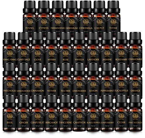 100% reine Clary Salbei ätherisches Öl Set für Diffusor, Aromatherapie Jasmin ätherisches Öl Kit für Luftbefeuchter-Popular 37x10ml Citronella,Geranium,Ingwer,Rose,Zypresse, Zeder...Ätherisches Öl Set