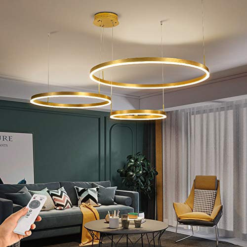 LED Pendelleuchte Hängeleuchte Hängelampe Moderne Ring Kronleuchter Fernbedienung Dimmbar Pendellampe Einstellbare Deckenleuchte Cafe Wohnzimmer Esszimmer Dekoration Deckenbeleuchtung 4Rings