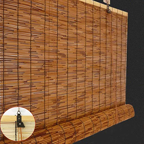 KDDEON Rétro Carbonisation Rideau de Roseau Pare-Soleil, Store en Bambou Enrouleur, Rideau de Paille pour Extérieur/Patio, Personnalisable (130x150cm/51x59in)