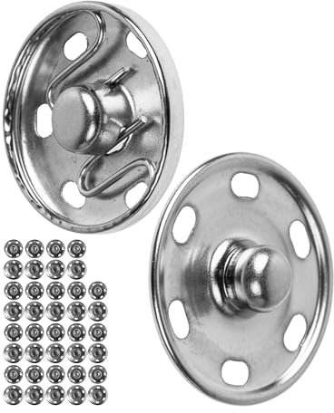 Druckknöpfe zum Annähen, Ø 17 mm aussen, 20 Paare, in Silber, aus Messing, Druckknopf für Bekleidung, Bastelarbeiten, DIY Projekt, Reparatur Knöpfe Nähzubehör, Druck Knopf Nähen, Ersatz Metallknöpfe