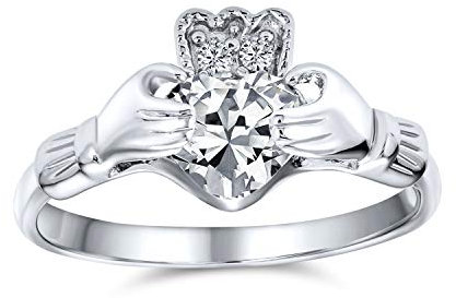 BFF Celtic Irish Friendship Promise Clear AAA Zirkonia Hände & Herz Claddagh Ring für Frauen Teenager .925 Sterling Silber