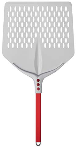 Cerutti Inox Srl 752F36E Pizzaschaufel, quadratisch, gelocht, Linie Tulip, 36 x 36 cm, mit Griff 30 cm, aus eloxiertem Aluminium, rot