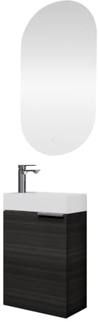 Planetmöbel Waschtischunterschrank mit Spiegel Badmöbel Set | 40cm, Badezimmer Gäste WC Anthrazit