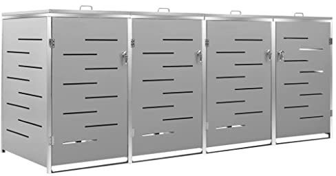 KOIECETA Mülltonnenbox für 4 Tonnen Abschließbar Rostfrei Müllbox Mülltonne Mülltonnenverkleidung Müllcontainer Gartenbox 276,5x77,5x115,5cm Edelstahl
