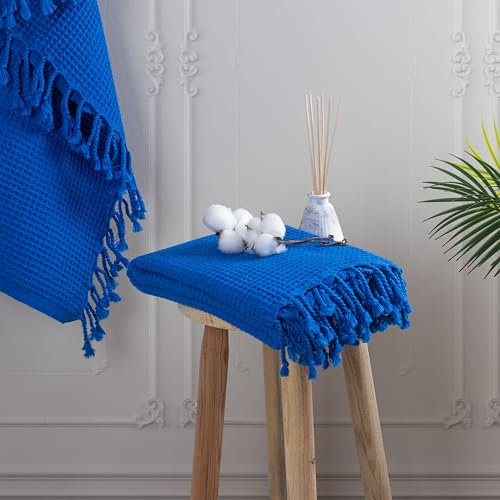 2 Stück Dünne Badetücher Leicht Schnell Trocknen - Original Türkische Waffeltücher für Hammam, Spa, Hamamtücher - Premium Baumwolle Waffelgewebe Handtücher (Marineblau)