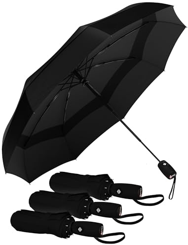 Windproof Travel Umbrella - Compact & Withstands Winds up to 85MPH, Strongest Premium Auto Folding Umbrella for Rain and Sun - Durable, Light & Portable for Women & Men, Fits Backpack & Cars