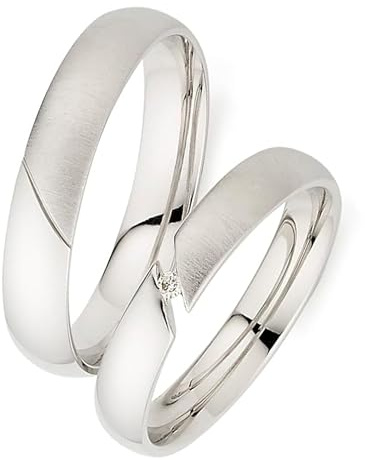 123traumringe Eheringe in 925 Silber I Partnerringe mit Etui & Gravur I Damenring mit 1 Brillant I Ringgröße 50-62 mm oder 54-70 mm I Verlobungsringe in 3,5/4 mm Breite & 1,6 mm Stärke I P0