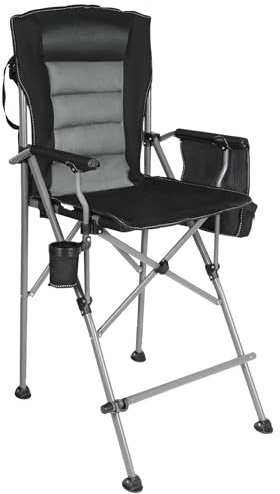REDCAMP Tall Folding Chair with Footrest, Portable Artist Makeup Chair with Storage Side Bags, High Directors Chair for Camping, Heavy Duty Supports 300 lbs(Black gray)