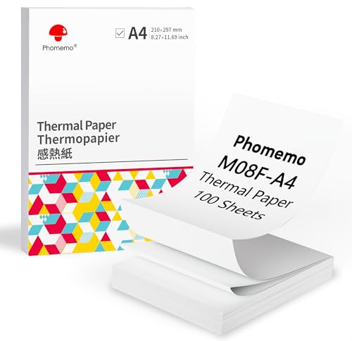 Phomemo 100Pcs Gefaltetes Thermopapier A4 für M08F M834 M832D Drucker | Geeignet für Endlosdruck | Störungsfreier Papiereinzug | Kompatibel mit TATTMUSE A285M A28U Andere Thermodrucker