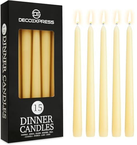DECO EXPRESS Velas Decorativas - Set 6, 10, 15 o 50 Velas Larga Duracion sin Goteo, 8 Horas de Quema, sin Fragancia (Marfil, Paquete de 15)