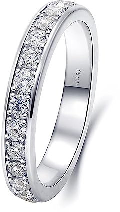 KnSam 14K Au585 Weißgold Ring Echtschmuck, Klassiker Trauringe mit Diamant 0.03ct Rundschliff, Gold 585 Bandringe Hochzeitsband für Damen, Silber, Gr.51