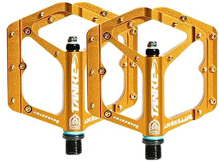 MIRODO Fahrradpedale CNC-Aluminiumlegierung Ultraleichte MTB-Pedale 9/16 Hohles Abgedichtetes Lager rutschfest Breite Plattform Fahrradpedal for Rennrad Cyclocross-Fahrräder Universell (Color : Gold)