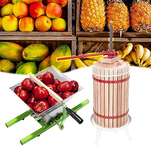 JOIEYOU 18 l fruktpress 7 l fruktkvarn, mobilt vinpresssset, juicepress, manuell, bärpress, fruktpress, äppelpress inkl. pressduk, tryckplatta för fruktviner, fruktjuicer, cider