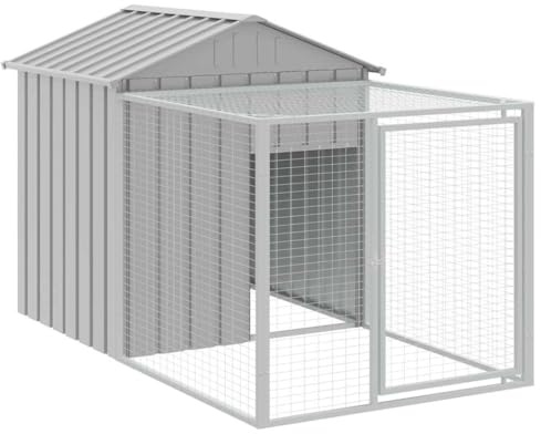 vidaXL Hühnerkäfig, Hühnerstall mit Auslauf Dach, Hühnergehege Hühnerhaus Hühnervoliere, Kleintierstall Freilaufgehege, Hellgrau Stahl Verzinkt