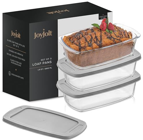 JoyJolt Kastenform aus Glas mit Deckel, rechteckig, 1,9 Quart, tief, Hackbraten und Bananenbrotformen
