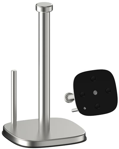 MIROAMZ Paper Towel Holder Countertop, Standing Paper Towel Roll Holder for Kitchen Bathroom Organize, Stand with Weighted Base Suction Cups, Stainless Steel One-Handed Operation (Brushed Nickel)