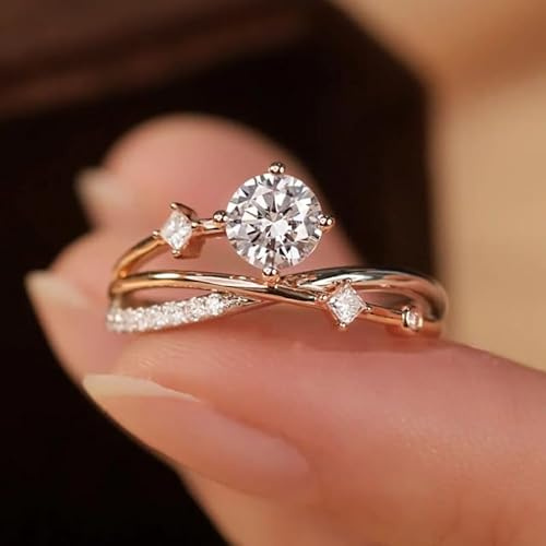 CUSIOALQQ Mode Moissanite guldring för kvinnor, öppning justerbar unik design handgjord läcker kors kvinnlig ring, solitaire CZ förlovning bröllop evighetsring för kvinnor
