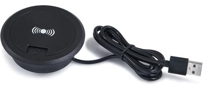 KOLORENO Cargador Inalámbrico Por Inducción con Puerto USB 2.0 - Combinación de Funcionalidad y Diseño - Tensión de Funcionamiento 5 [V] - Encimera Φ75x4 [mm], Parte Empotrada Φ60x19 [mm] - Negro