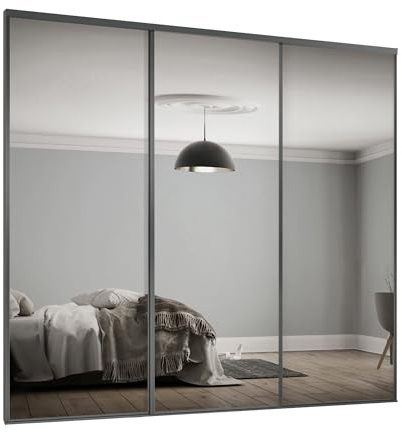 SPACEPRO Heritage Sliding Mirror Wardrobe Doors – Modern 3 door Sliding Mirror Wardrobe, Graphite Finish, Full Length Mirror Sliding Door Kit with Track, Ideal for 2260mm x 1760mm opening size