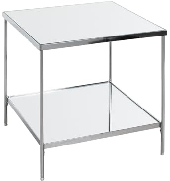 HAKU Beistelltisch Chrom Metall Füße mit Justiermöglichkeit Spiegel 5 mm Sofatisch eckig Couchtisch - Maße: B 45 x H 46 x T 45 cm Style: Art Deco