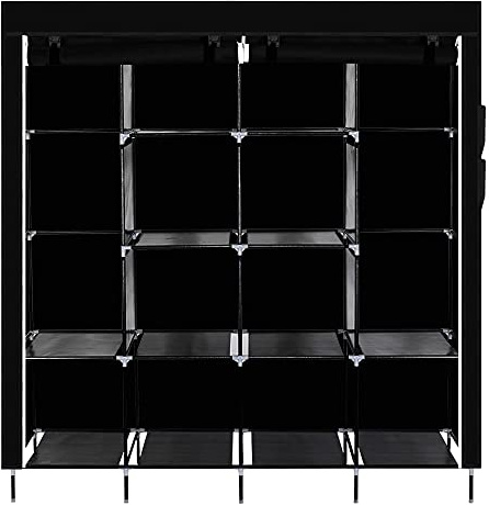 Bonnlo Kleiderschrank, 150 x 45 x 175 cm, Stoffschrank mit Kleiderstange und Ablagen Stabil, Stoffkleiderschrank für Schlafzimmer, viel Platz, Faltschrank (Schwarz, 170-12)