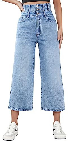 Generisch Sommer Jeans Damen Leicht Lässige Dreiviertel Jeans Knielange Zerrissene Jeans High Waist 3/4 Jeans Regular Fit Jeanshose Leicht Kurze Jeans Klassische Caprihose Baggy mit geradem Hose