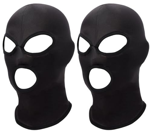 Risipu 2 Pieces 3 Hole Full Face Mask, Women Men Thin Balaclava Face Mask for Motorcycle Bike Hunting Cycling Cap Ski Adult Role Play Cosplay Accessories (UK, Alpha, One Size, 3 Hole - Black)